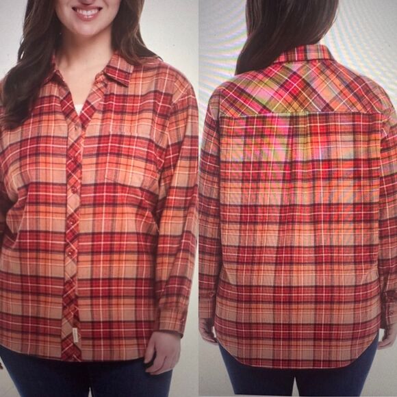 Weatherproof Vintage Women Classic-Fit Long-Sleeve Plaid Flannel Shirt Size XXL - Picture 1 of 13
